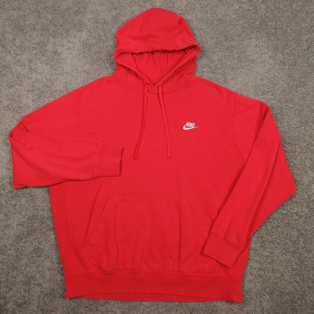 Nike Sweater Mens Large Red Sportswear Club Fleece Pullover Hoodie Sweatshirt